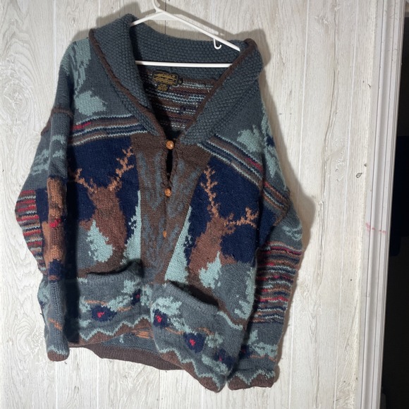 Eddie Bauer Other - Vtg Eddie Bauer Cardigan Sweater Cowhichan Dog Theme Wool / Laine Blend Button